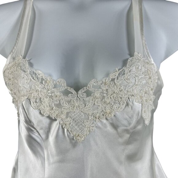 Linea Donatella Womens M White Cream Lace Coquette Satin Slip Dress Chiffon Trim - Picture 4 of 16